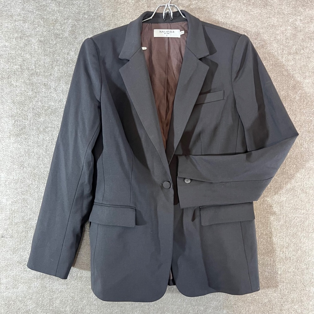M.M.LaFleur Blazer Women 8 Black Wool Blend Single Button Tailored Career Jacket